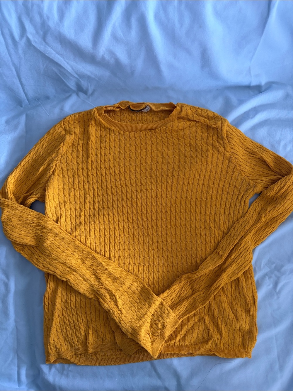 Zara Yellow Cable Knit Crewneck Sweater